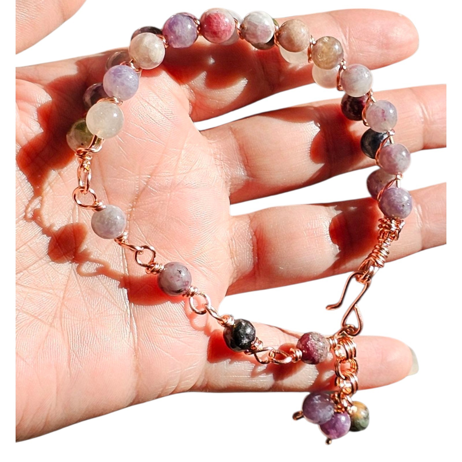 Tourmaline Crystal Half Bangle Made With Copper Wire 7.8mm Beads