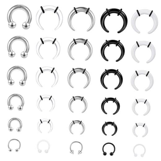 18-30Pcs Septum Pincher Tapers 16G-6G Acrylic Stainless silver+white+black