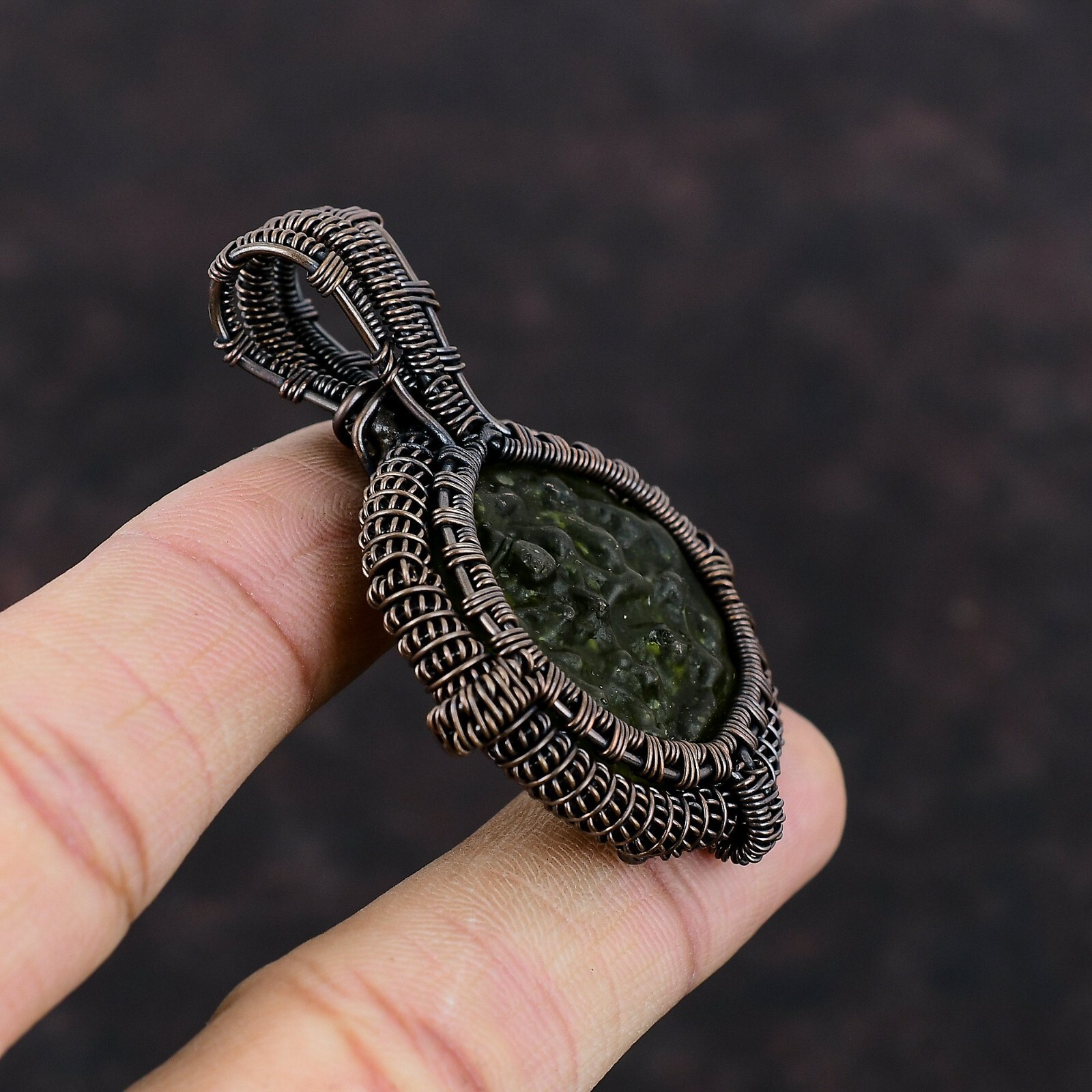 Women Day Sale Moldavite Wire Wrapped Pendant Copper Jewelry For Women 2.36″