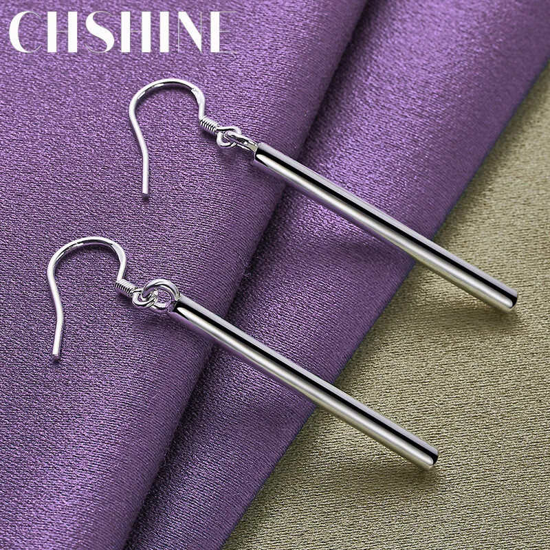 CHSHINE 925 Sterling Silver Smooth Cylinder Earrings For Women Charm Jewelry