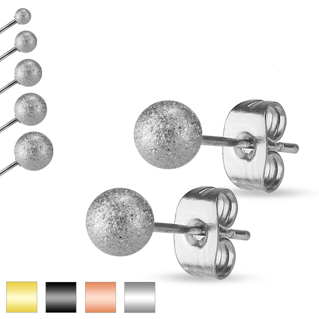 Pair of Sparkling Sand Blast Finish Ball Post Stainless Steel Earrings