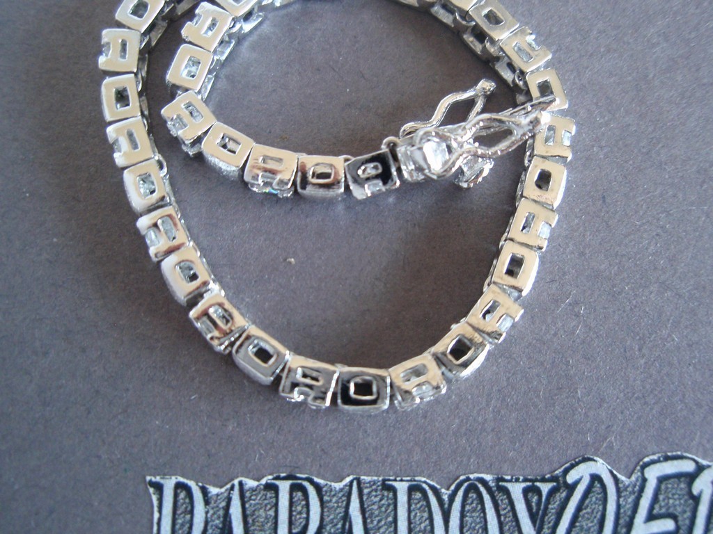 GORGEOUS Sterling Silver 925 White CZ Tennis Square Links Bracelet ~ 7 in