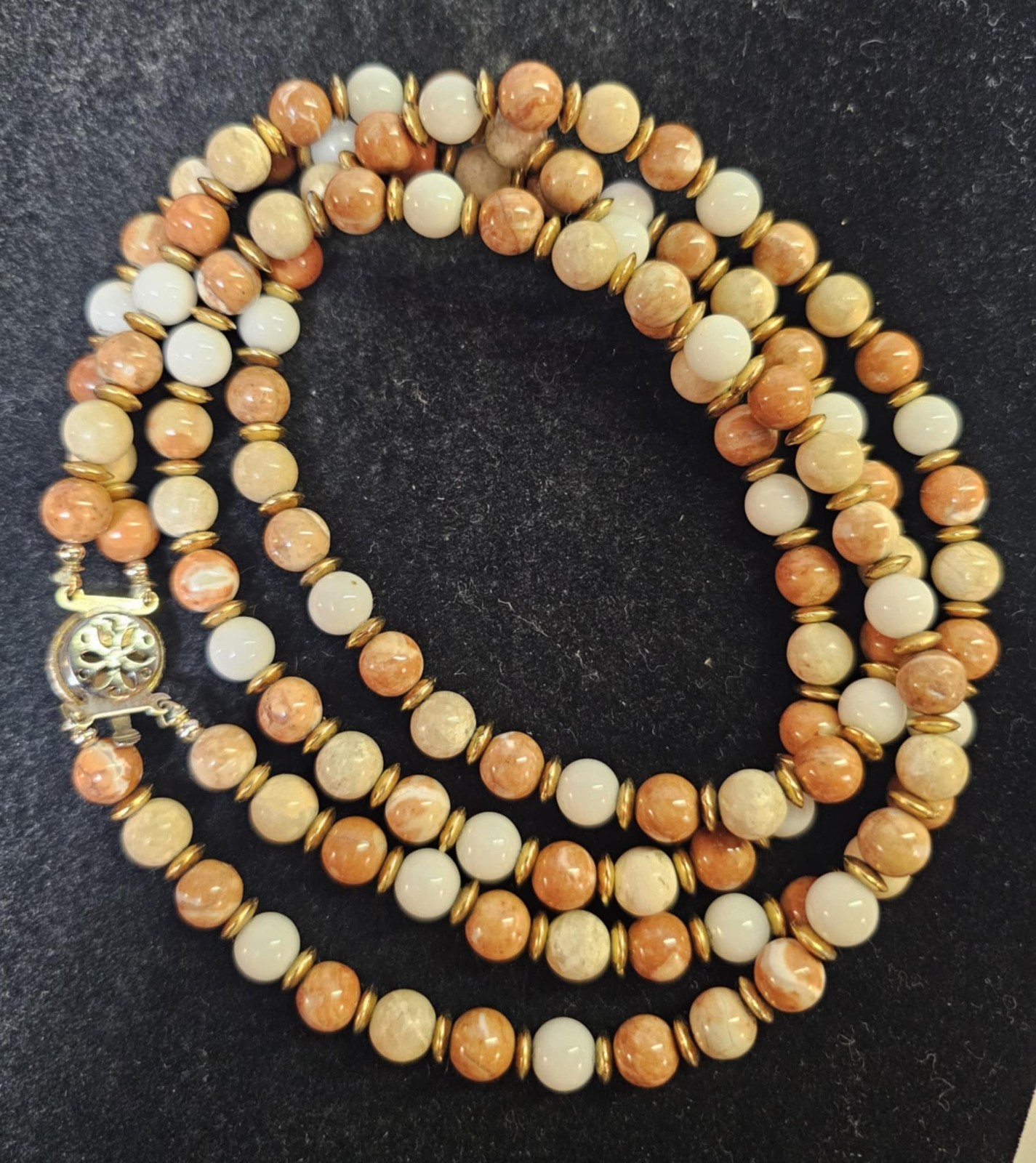 Jasper Stone White Brown Beads 2 Strands Beaded Necklace 23.5in- S92