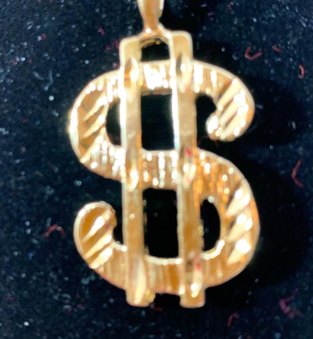 14 KT GOLD PLATED ABOUT 1 3/4 INCHES DOLLAR SIGN CHARM PENDANT-3518 USA SELLER