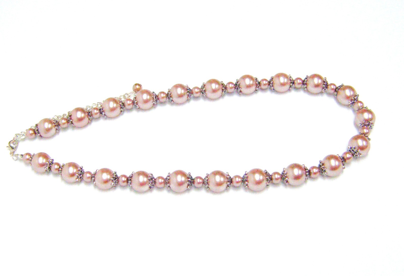 6/12mm Smoke Glass Pearl Necklace/Bracelet/Earrings w/Silver Plated Bead Caps