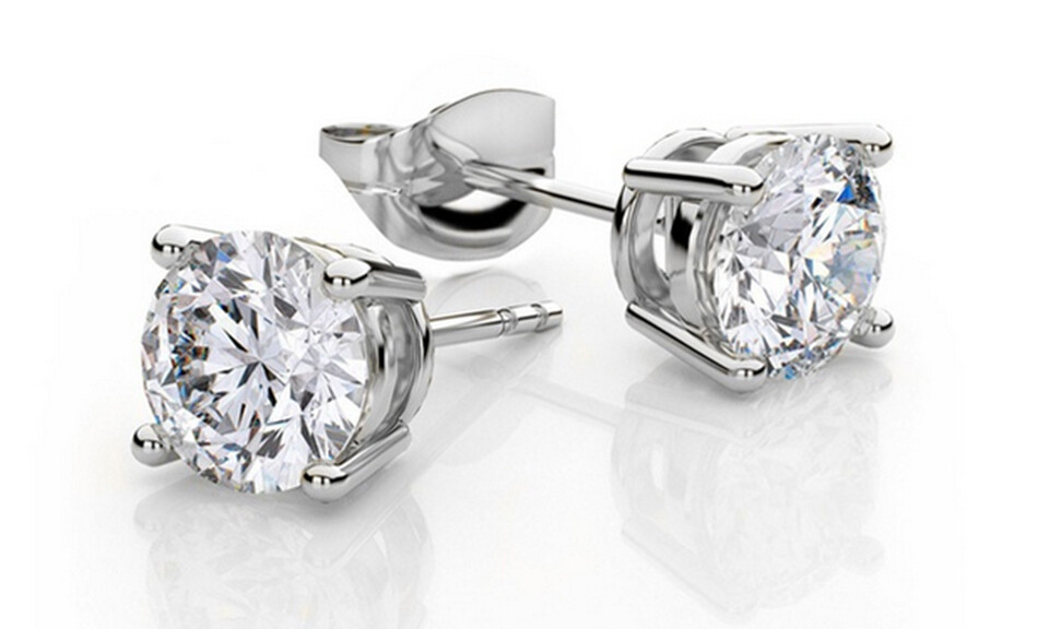 Sterling Silver Round Shaped Stud Earrings Cubic Zirconia 6mm Silver Round CZ