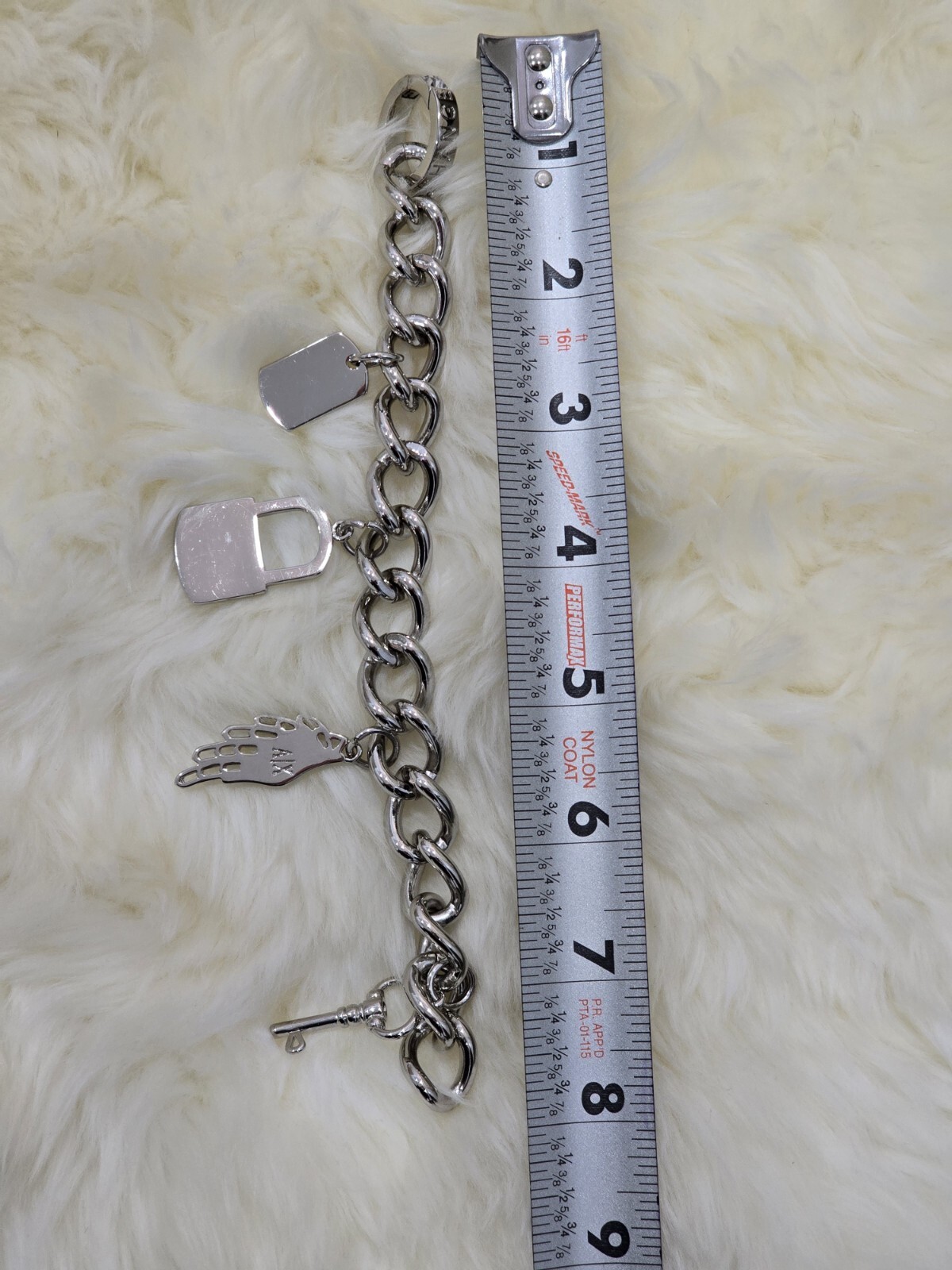 Armani Exchange Chain Bracelet Stainless Steel Silver Charms Push Lock BNWT