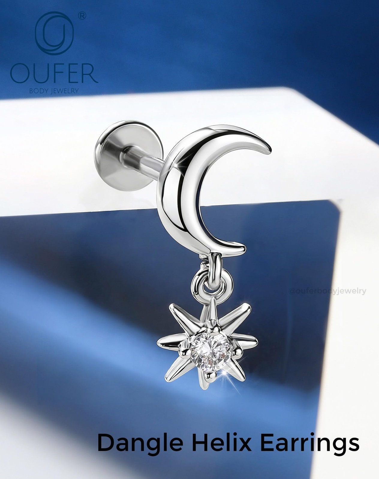 OUFER Body Piercing Dainty Helix Earring 16G Dangly 1.2*8mm, silver