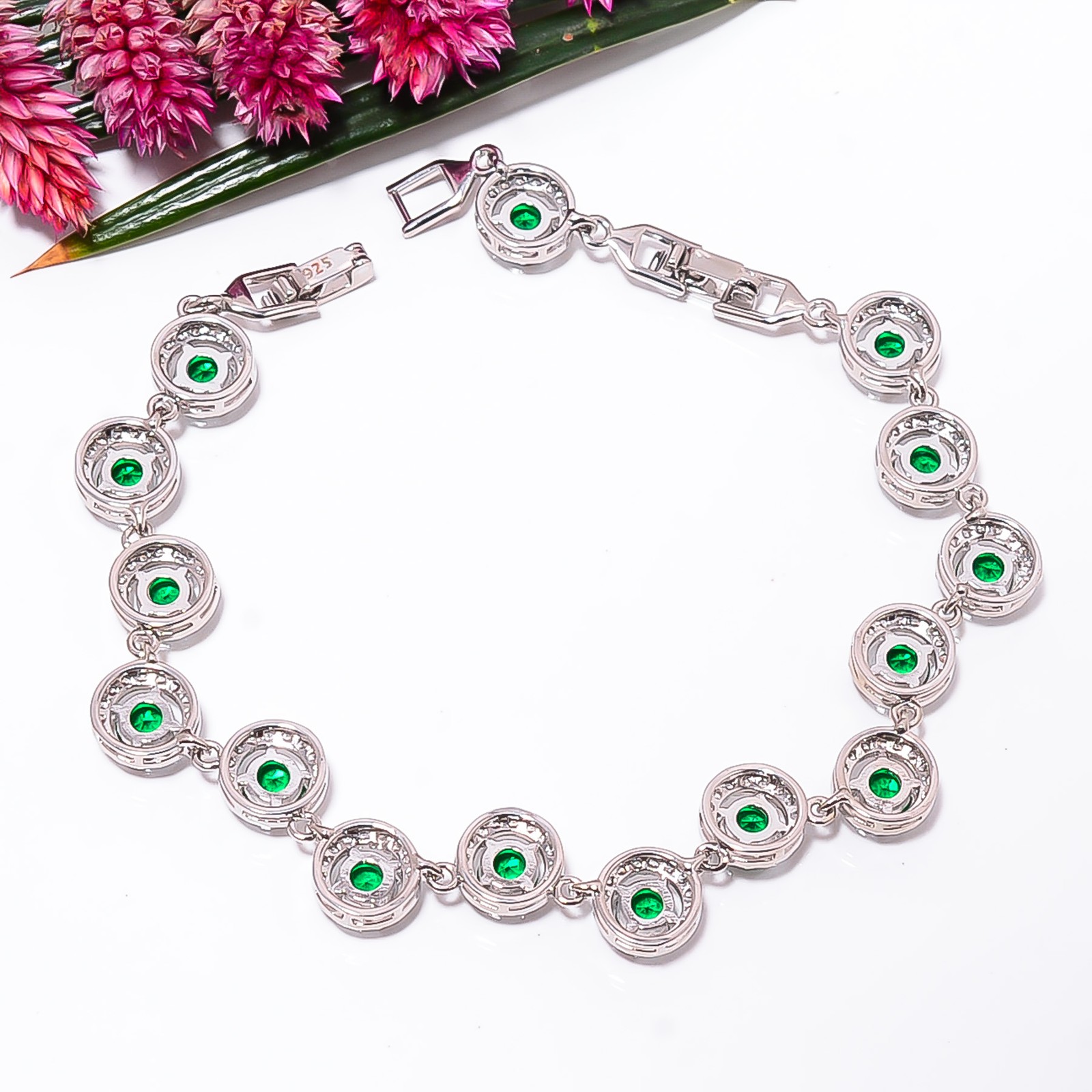 Chrome Diopside, CZ 925 Sterling Silver Adjustable Bracelet 7-8″ B134926