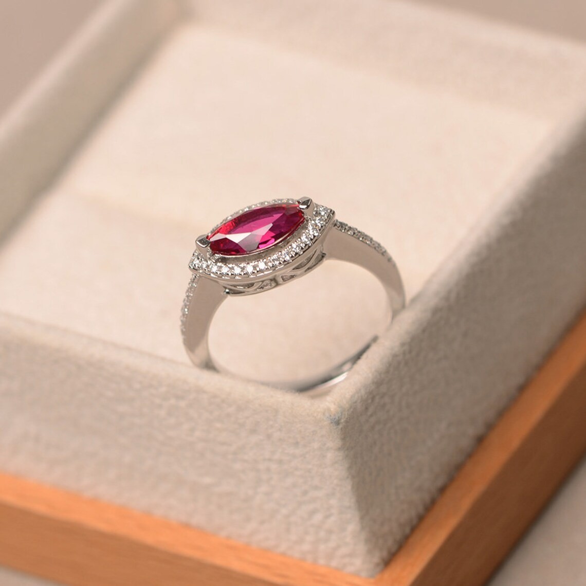 2CT Pink Ruby Lab Created 925 Silver Plated Halo Ring Duty Free