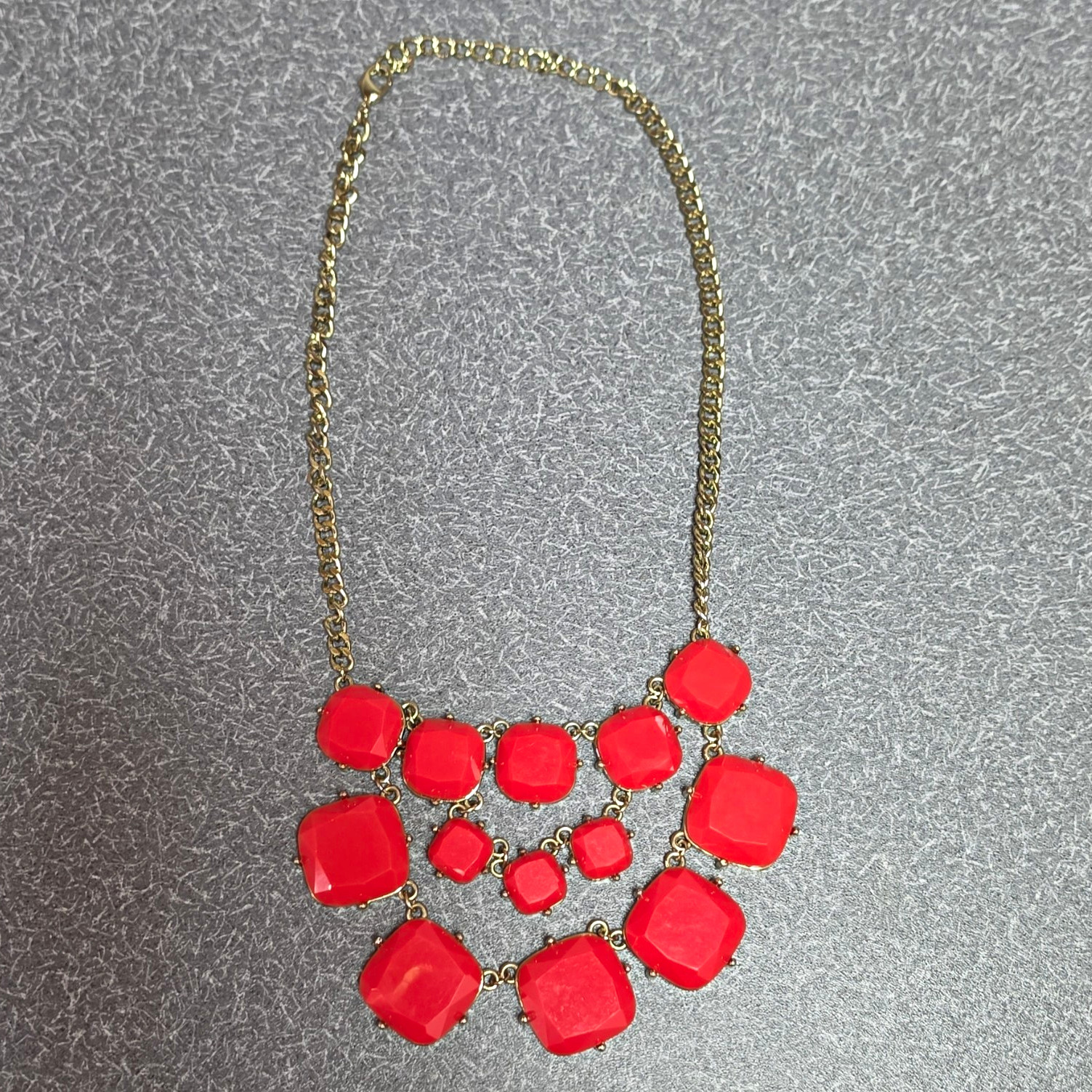 Red & Gold Tone Metal Statement Bib Necklace Cable Chain Fashion Costume