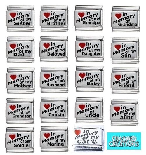 In Memory Of Red Heart Laser Etched 9mm Italian Charms