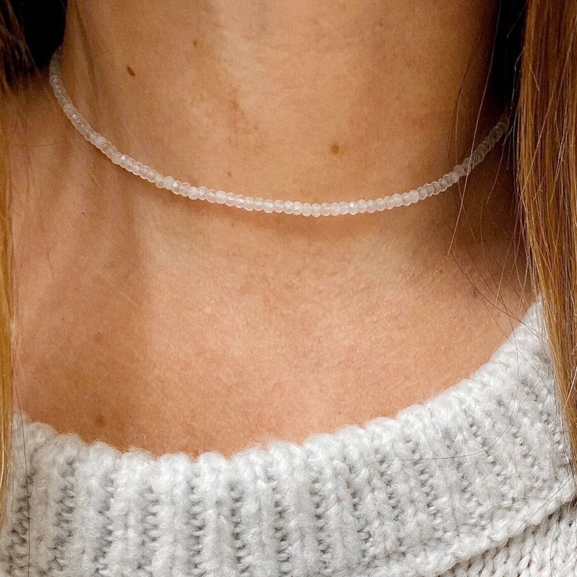 Rainbow Moonstone 2mm Tiny Beaded Choker Healing Dainty Women Boho Necklace Gift