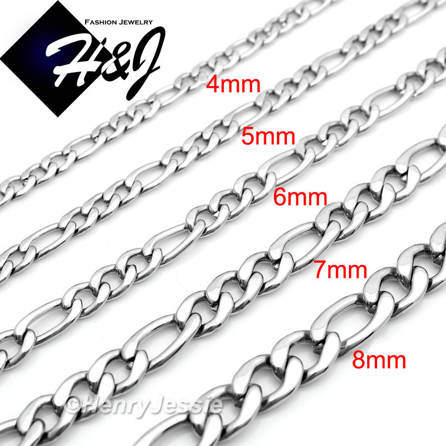 18-40″MEN Stainless Steel 2/3/4/5/6/7/8mm Silver Figaro Link Chain Necklace*N114