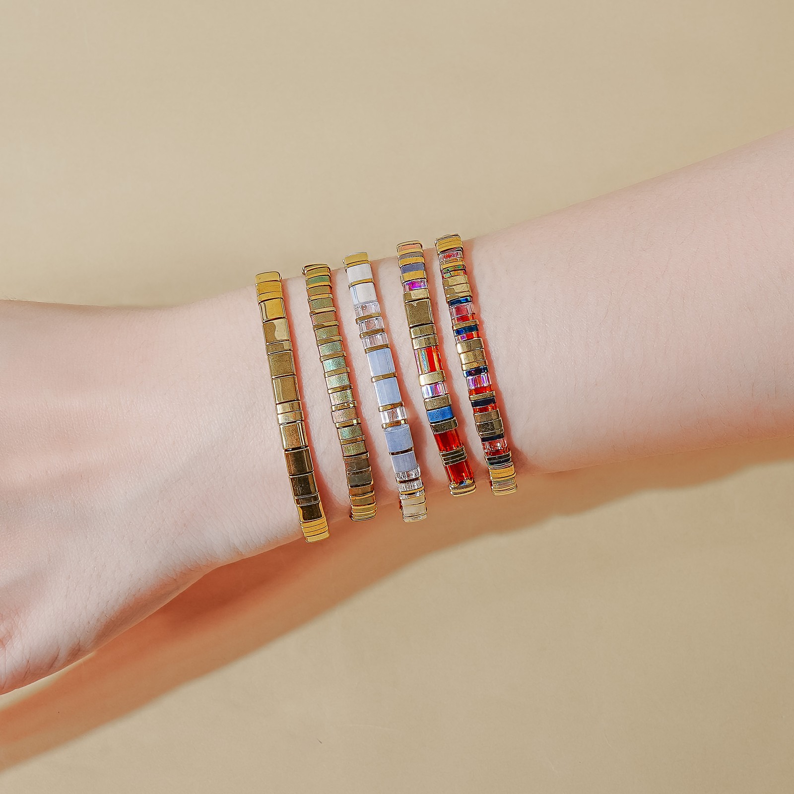 Tile Tila Bracelet,Stackable Boho Glass Bead Bracelets,Summer Jewelry-EGYPT GOLD