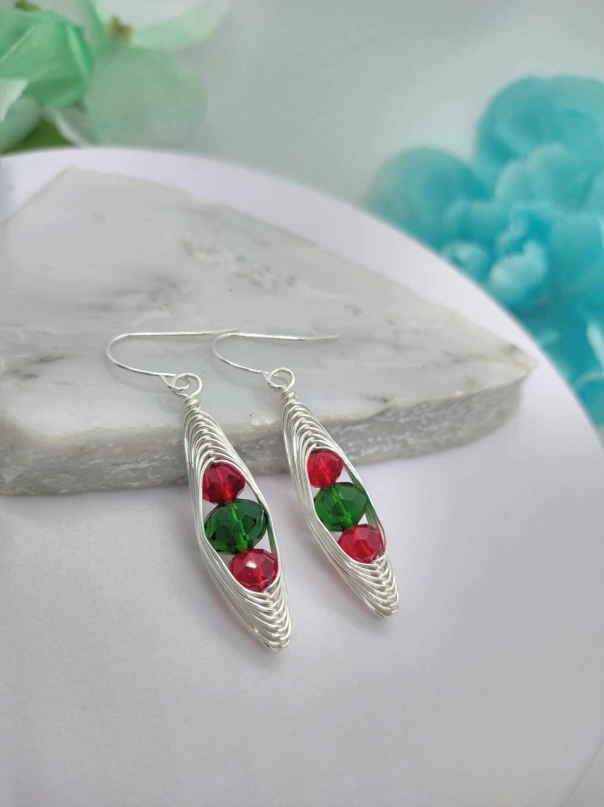 Wire Braided Christmas Earrings, Christmas Dangle Earrings, Stocking Stuffer