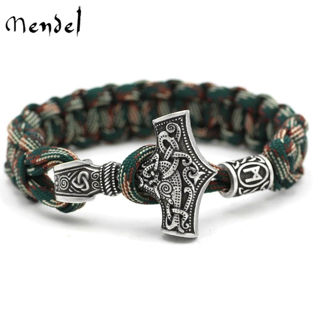 MENDEL 7 Inch Mens Nordic Norse Viking Thors Mjolnir Hammer Cuff Bracelet Men