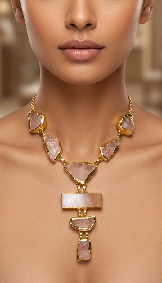 Multiple Long Tie Necklace Natural Raw Stone For Women.