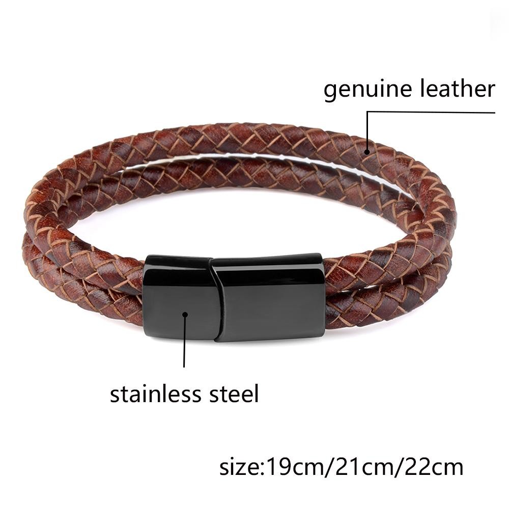 Genuine Leather Double Rope Braid Bracelet with Stainless Steel Magnetic Clasp