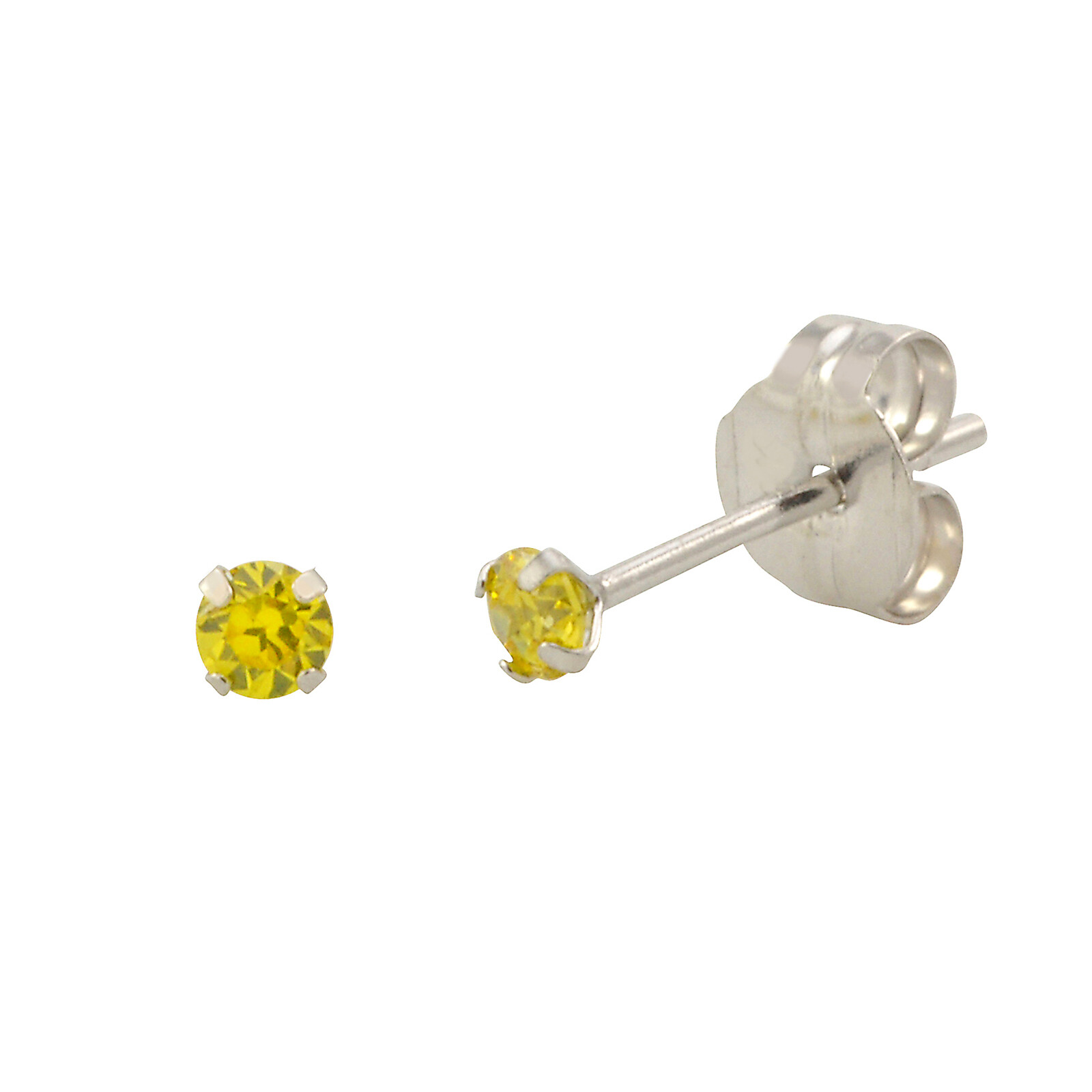 14k White Gold Citrine Cubic Zircon Stud Earrings Yellow Round Birthstone CZ