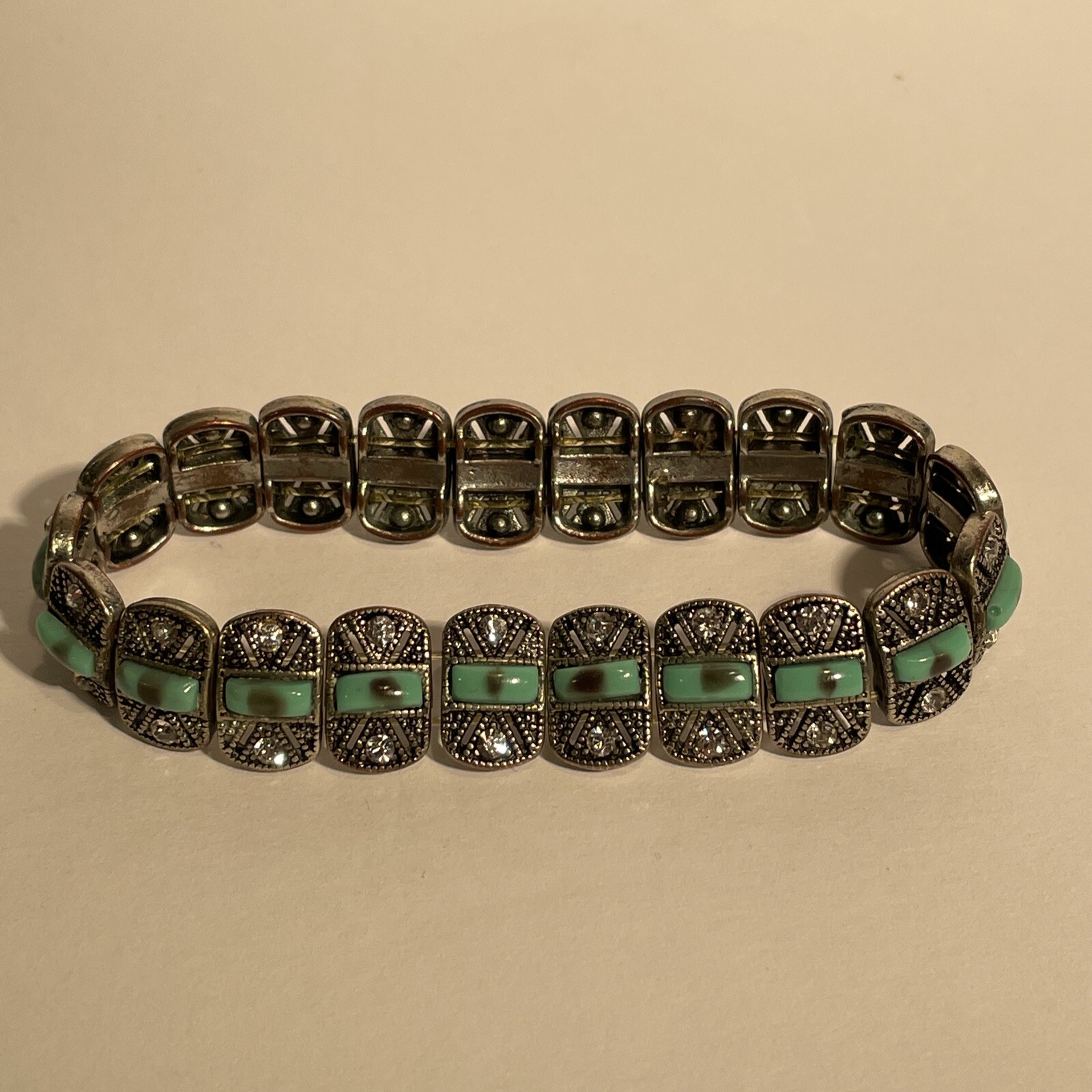 Southwestern Stylish Silver Tone and Faux Turquoise slip on Bracelet