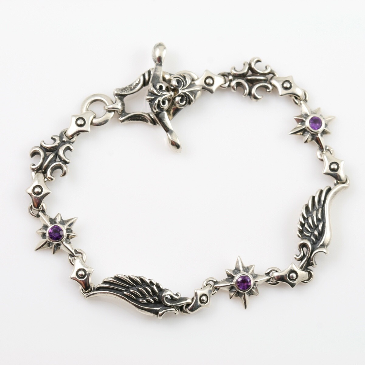 Amethyst Star & Angel Wing Sterling Silver Bracelet