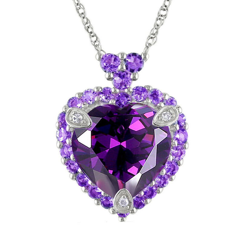 Love Heart Full of Stone Purple Amethyst Gemstone Silver Women Necklace Pendants