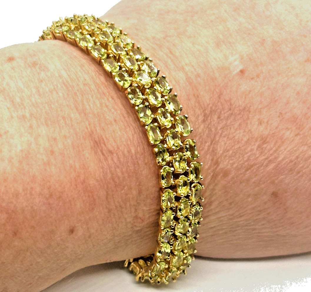 Technibond Peridot Tennis Bracelet 18K Gold Over Sterling Silver 8.75”
