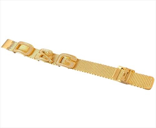 Dolce & Gabbana Bracelet Cuff Bangle Mesh Pattern Gold Logo Length: 9 in.