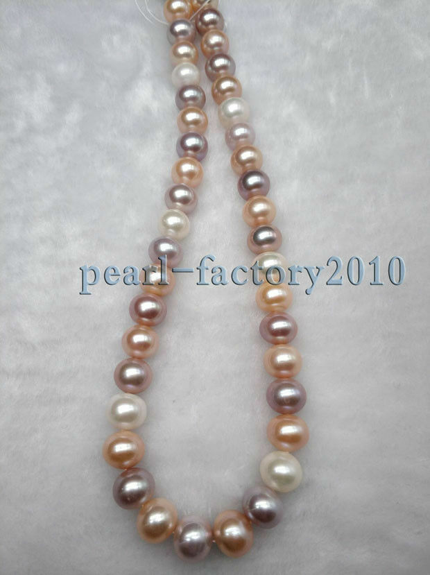 AAAA 10-11mm south sea pink purple white multicolor pearl necklace 18″ PURE 14K