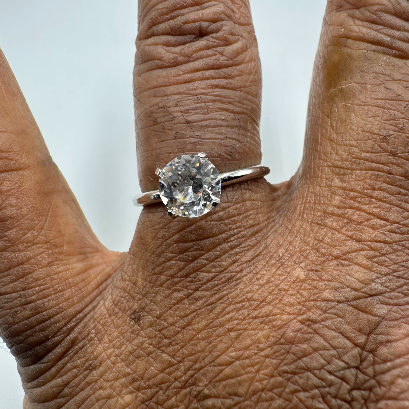 Engagement Ring Size 8 Silver Tone Clear Round Solitaire Promise Wedding