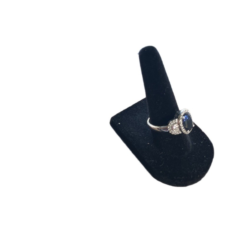 Sterling Silver 925 Lab-Created Oval Cut Blue Sapphire White CZ’S Oval Ring 7.25