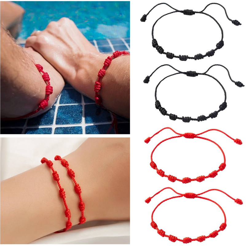 2Pcs Lucky Red String Bracelet Kabbalah Amulet 7 Knots Protection rope Man Women
