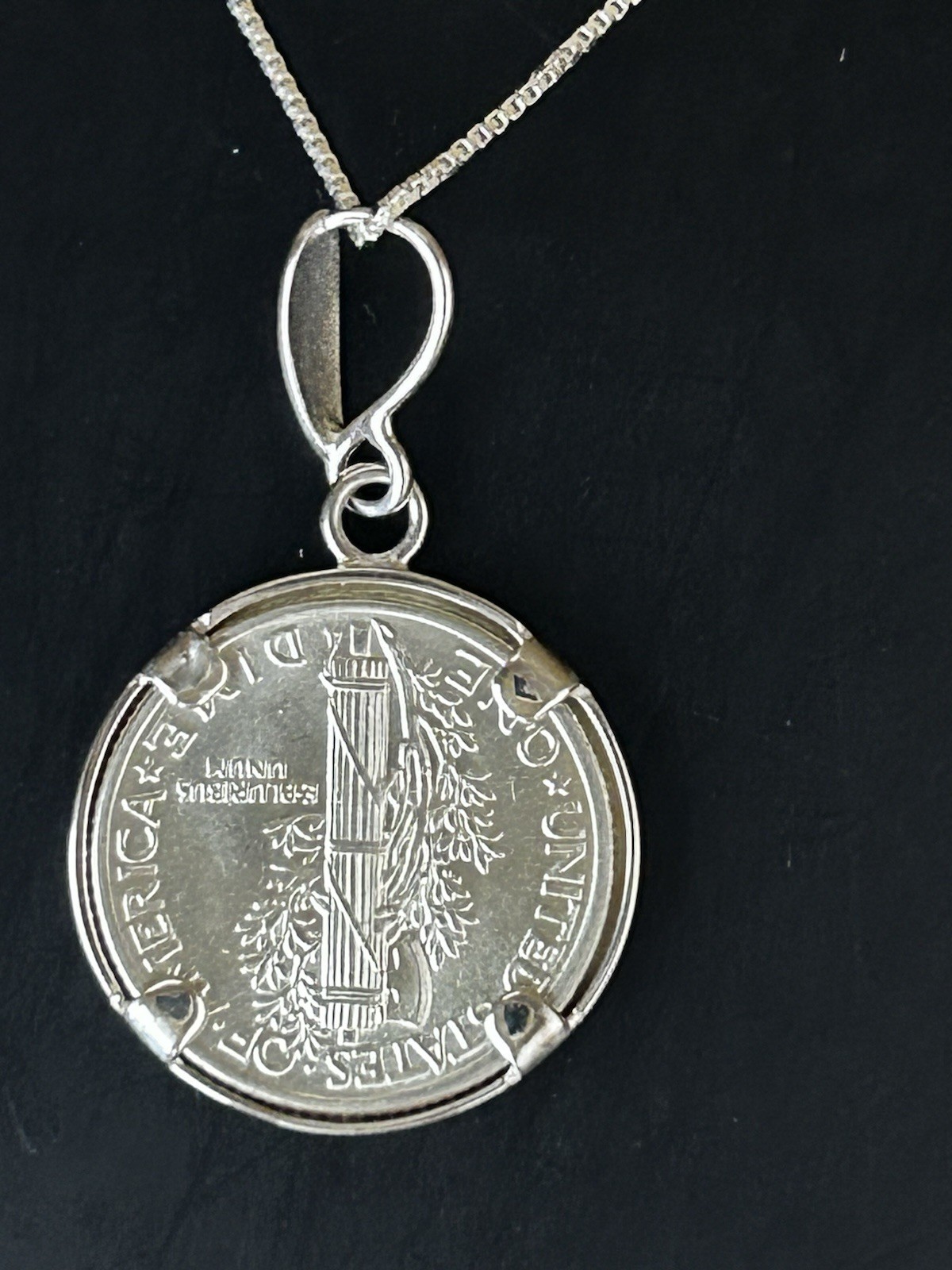 NEW Sterling 18” Necklace With Brilliant Uncirculated Mercury Dime Pendant