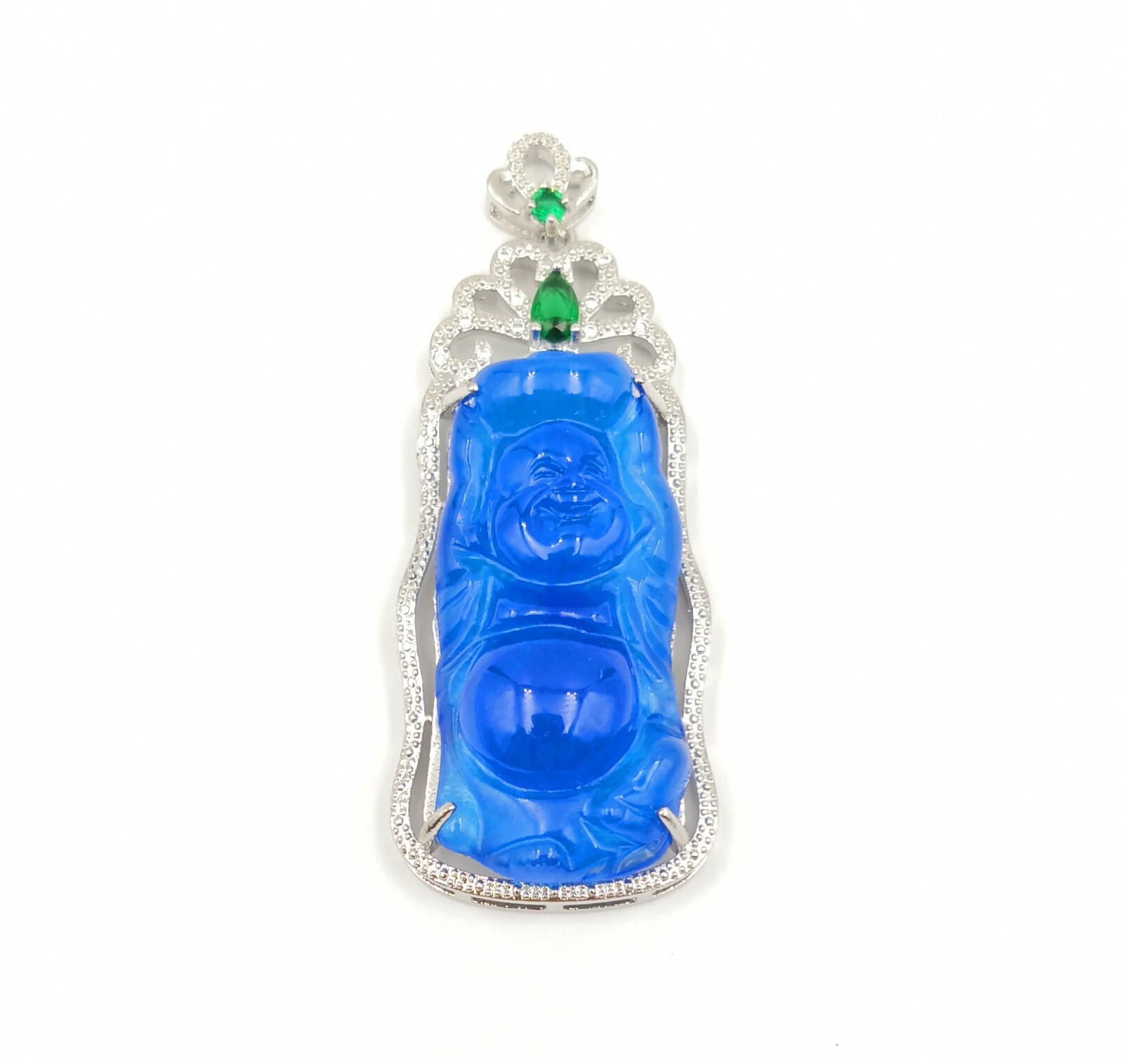 Multicolor Green Red Jade Stand Maitreya Buddha 18KGP Crystal Pendant Necklace