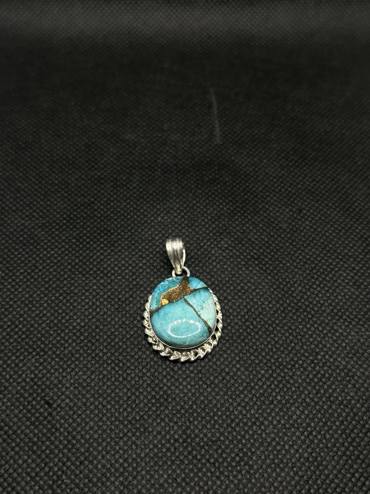 Vintage Ice Blue Dahlia Turquoise “Stone of Truth” Silver Plated Pendant