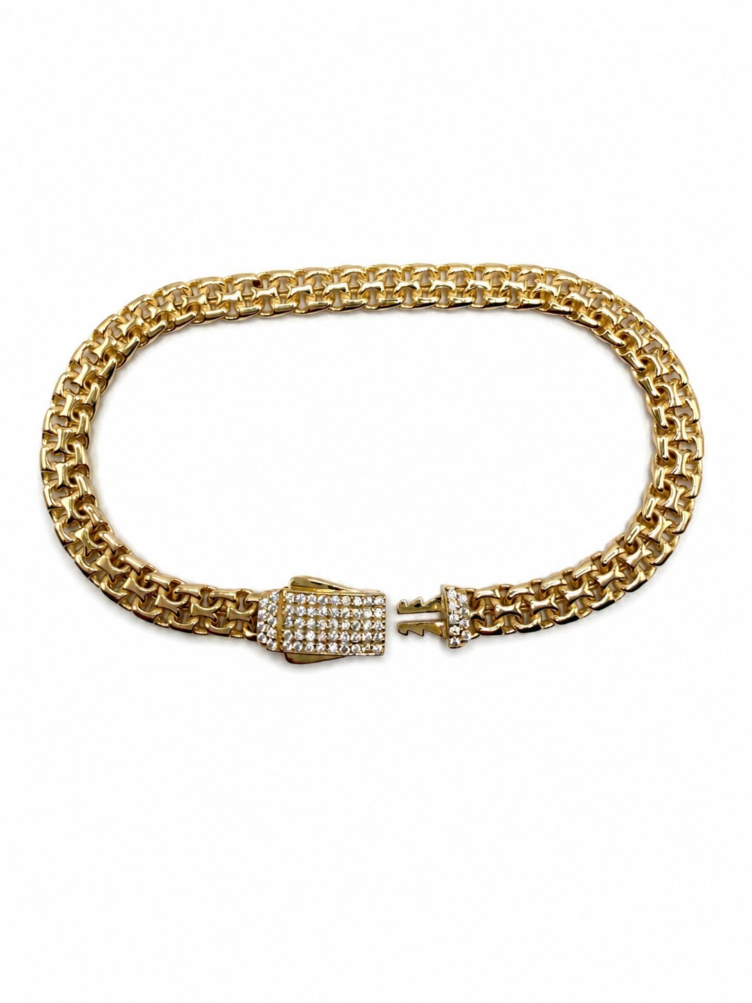 10K Solid Gold Monaco Style Link Bracelet Pulsera Estilo Monaco Oro Solido 10K