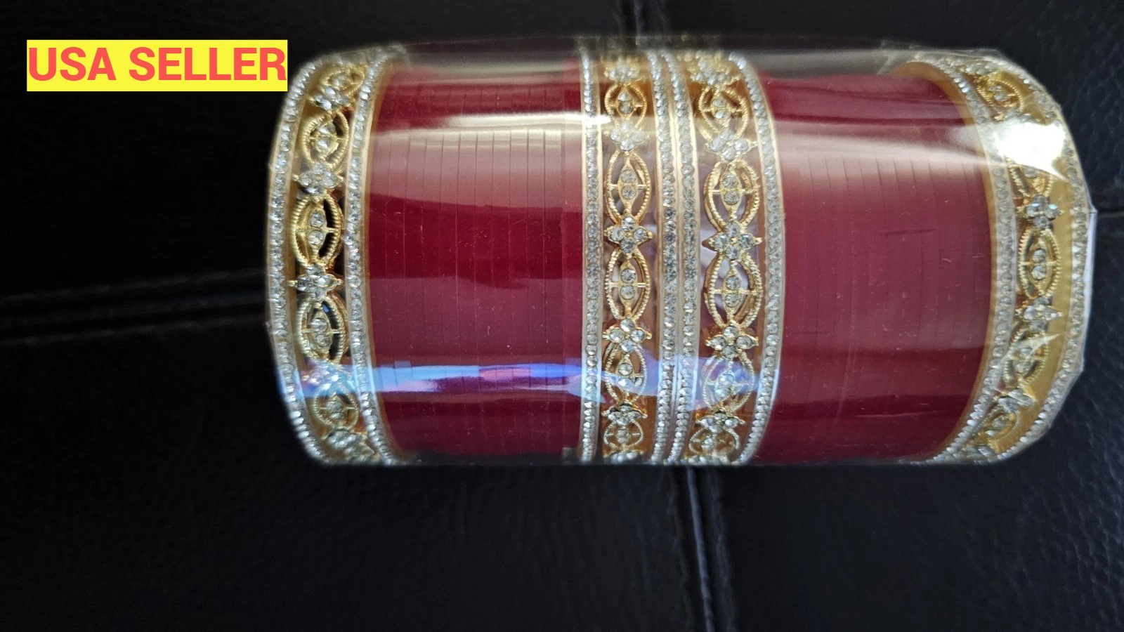 Diamante Indian Bridal Bangle Set Red Punjabi Chooda Bride Design 2.4″