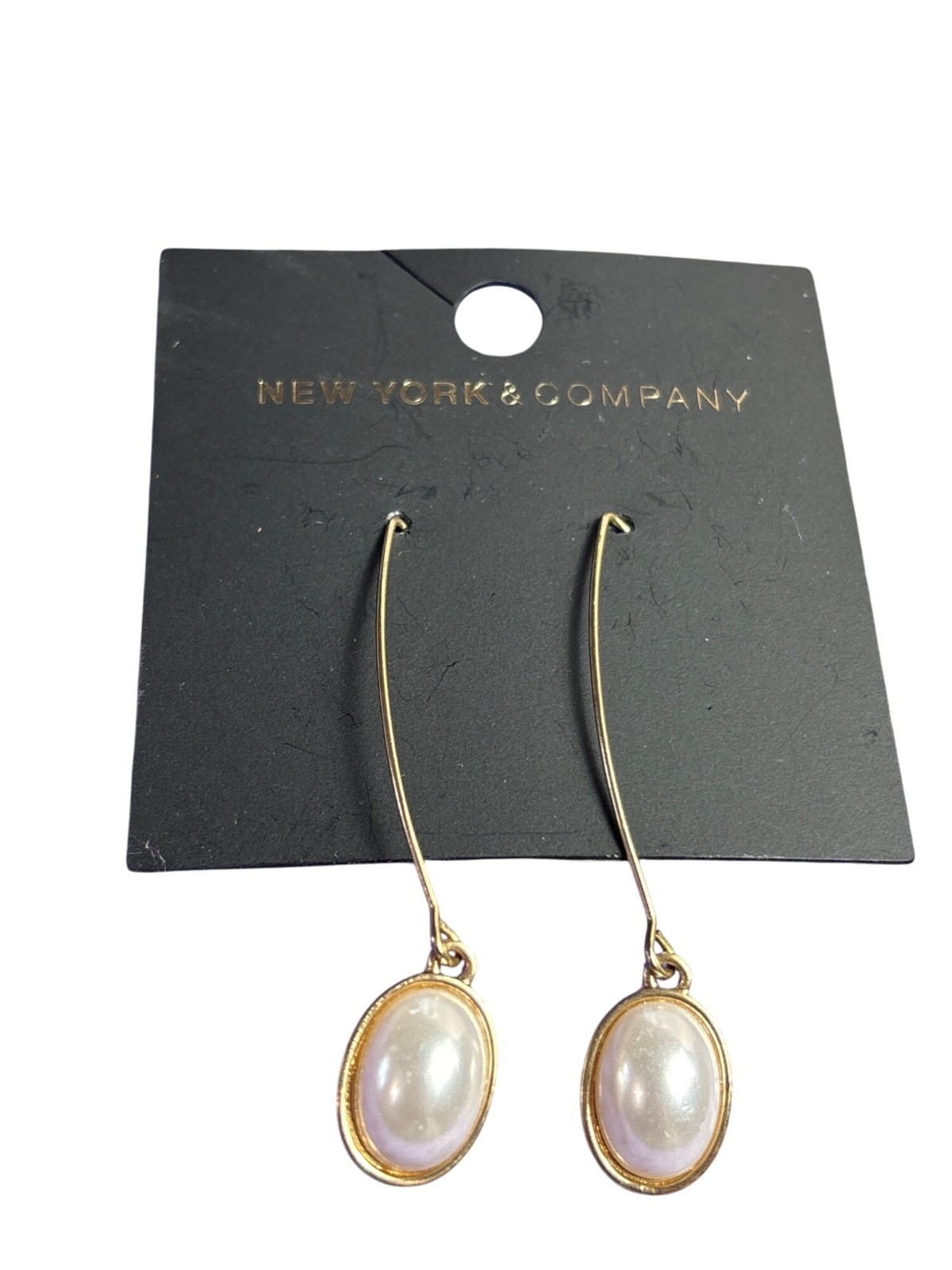 New York & Company Faux Pearl Cabochon Drop Dangle Earrings 2.25 inches New