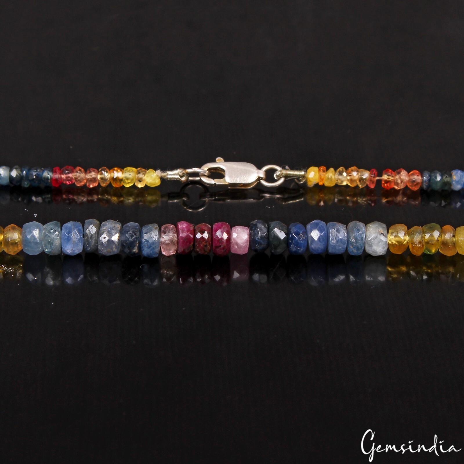 Natural Multi Color Ruby Emerald Sapphire Rondelle faceted Beads Necklace 19 In