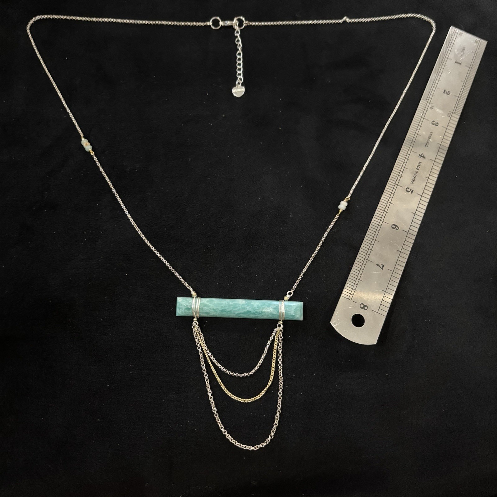 Nakamol Amazonite Bar Necklace Silver Tone Layered Chain 30-33”