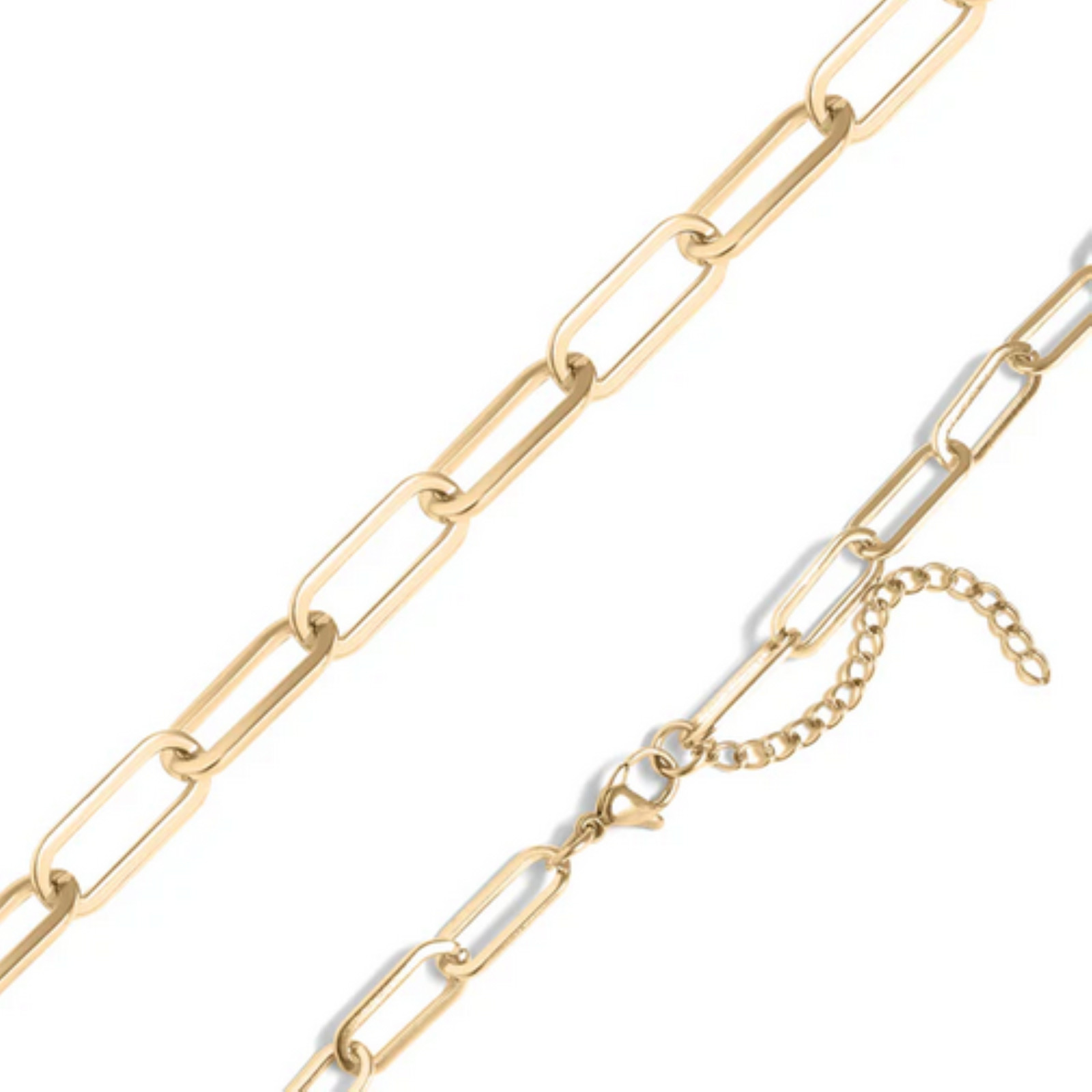 Stainless Steel Paper Clip 4mm Chain Necklace 18K Gold