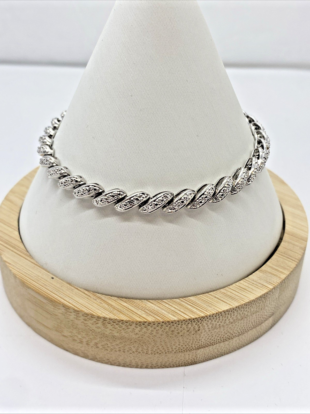 925 Sterling Silver Illusion S-Link Tennis Bracelet 7.25 Inch (11.8 Grams)