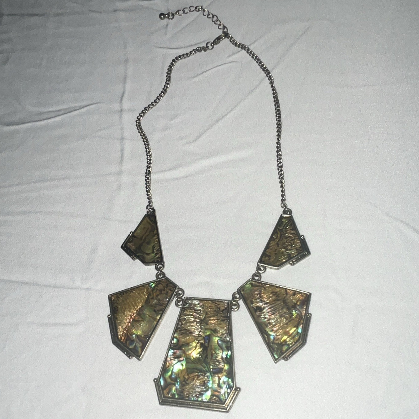 Silver Tone Geometric Statement Bib Pendant Necklace, Adjustable Cable Chain
