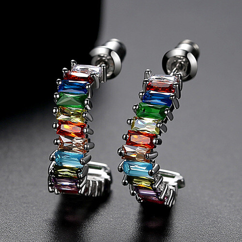Brass Colored Zircon Earrings Simple And Fashionable Women’s Gold Plated Jewelry