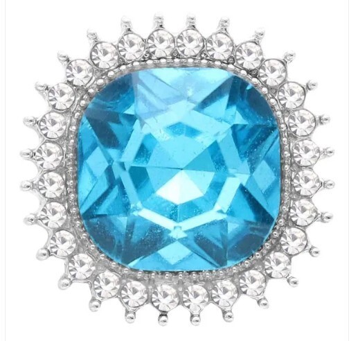 Snap Jewelry Blue Rhinestone Square 18-20mm Fits Ginger Charms Accessories