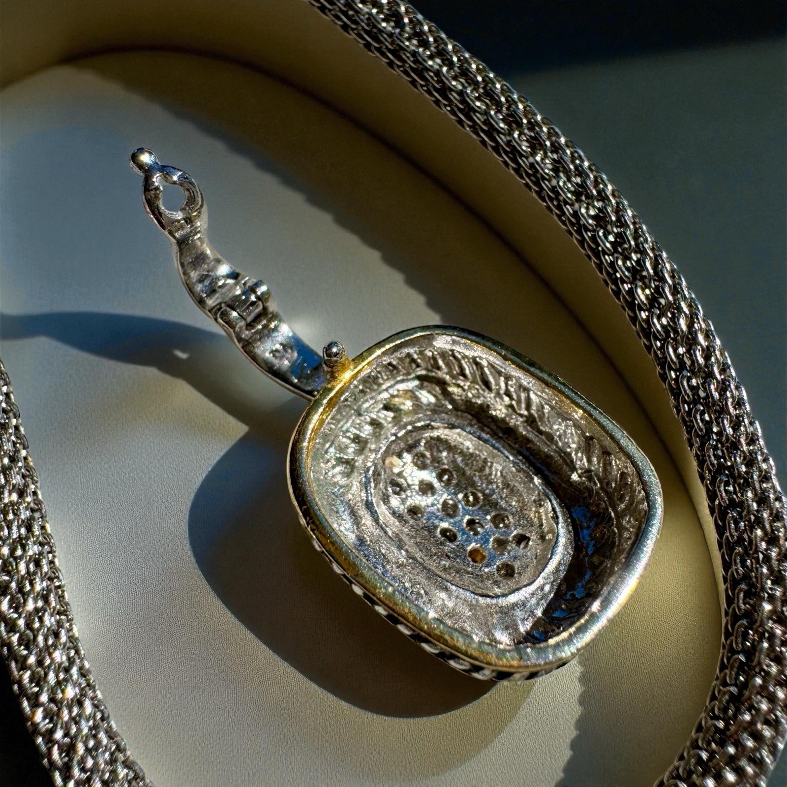PREMIER Silver & Gold Necklace w/ REMOVABLE Rectangle Rope Pendant w/ Crystals
