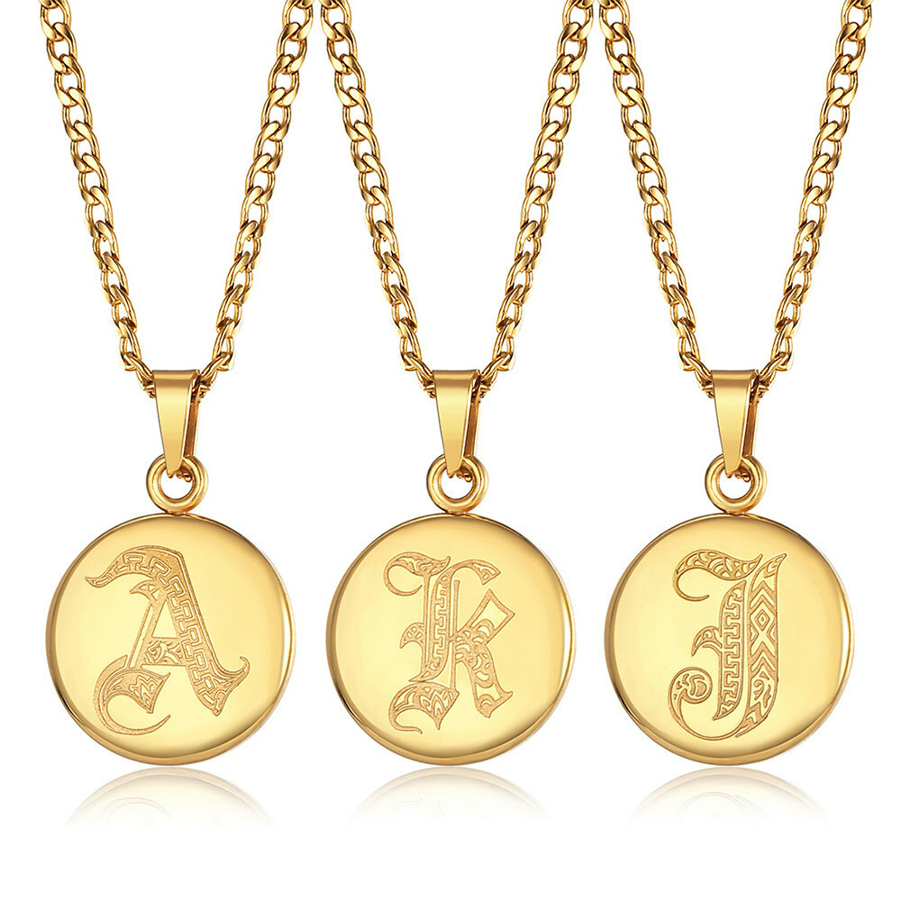 Unisex Men Women Alphabet Gold Letter Initial Pendant Necklace Stainless Steel