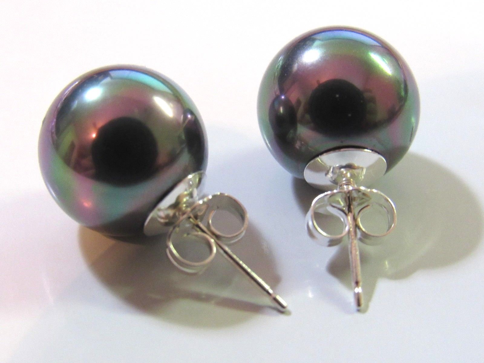 6mm 8mm 10mm 12mm 14mm Peacock Black Shell Pearl Studs Earrings 925 Silver Posts