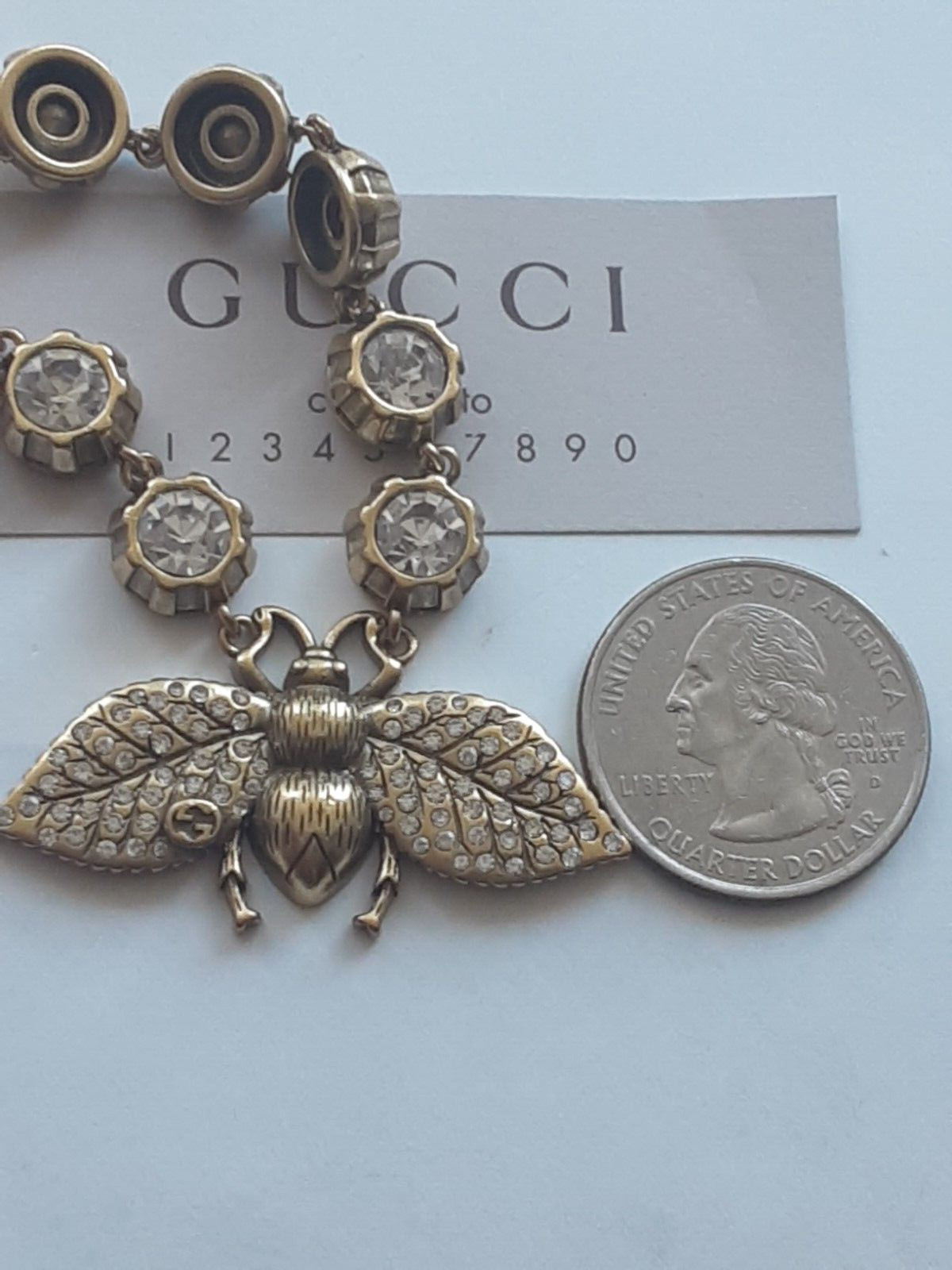100% Authentic GUCCI Necklace logo GG box & duster bee